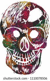 skull and flower graphic design vector art