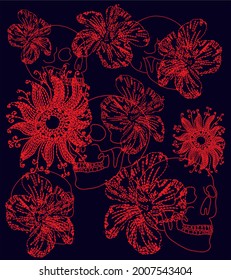 Skull and flower graphic design vector art