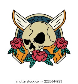 Skull Flower graphic illustration vector art t-shirt design