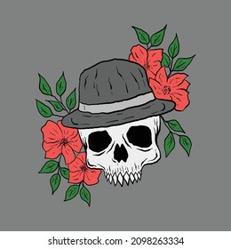 skull flower hand drawn vector illustration