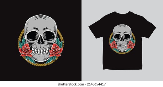 skull with flower illustration design