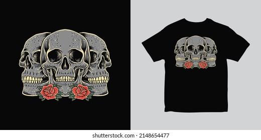 skull with flower illustration design