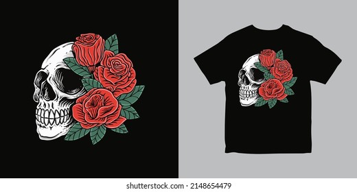 skull with flower illustration design