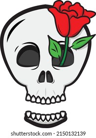 Skull and flower illustration. Skull with flower in the eye illustration. Skull illustration. Skull icon.