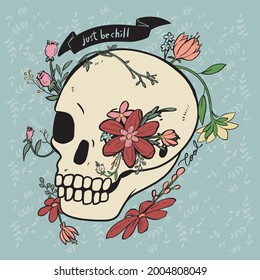 skull and flower illustration vector print clothing print background graffiti