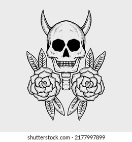 Skull flower illustration vector for tshirt jacket hoodie can be used for stickers etc