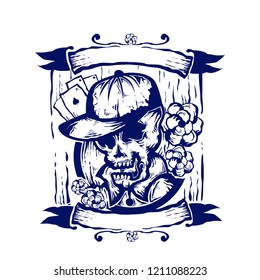 Skull with flower line art illustration vector template