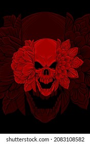 Skull with flower and mandala artwork illustration