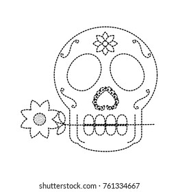 skull with flower in the mouth the day of the death mexican