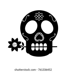 skull with flower in the mouth the day of the death mexican