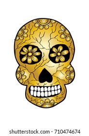  Skull with flower ornament. Hand drawing illustration.