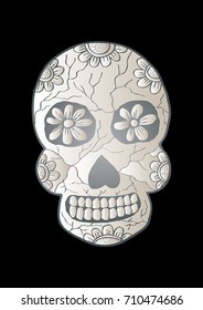  Skull with flower ornament. Hand drawing illustration.