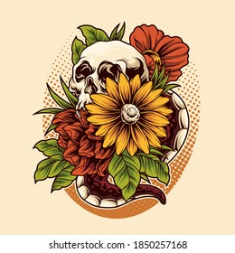 Skull flower ornament vector illustration