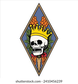 skull with flower ornament vintage illustration