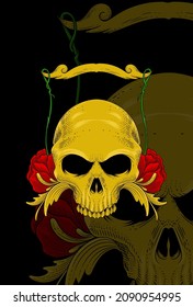 Skull with flower and plant vector illustration