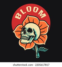 Skull Flower Retro Vector Illustration