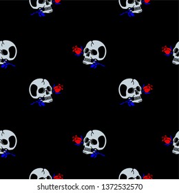 Skull flower rose color seamless pattern