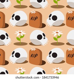 skull and flower seamless pattern flat design illustration