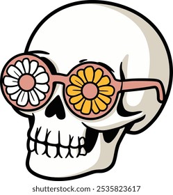 Skull with Flower Sunglasses Illustration