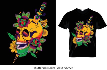 Skull and Flower t shirt design and templates