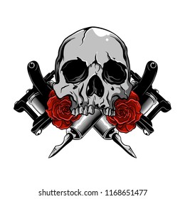 Skull Flower Tattoo Machnine Stock Vector (Royalty Free) 1168651477 ...