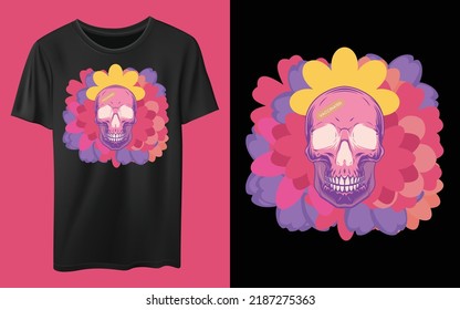 camiseta con tema del cráneo y la flor