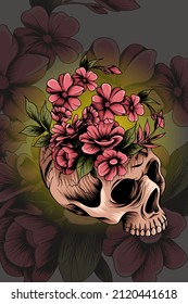 Skull flower vase vector illustration