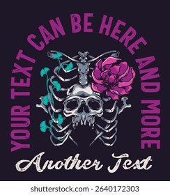 Skull Flower Vector Design Street wear Badge Illustration for Logo, T-shirt Design and Others