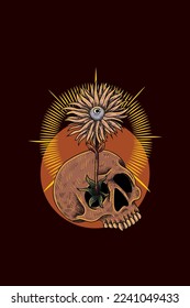 Skull with flower vector illustration