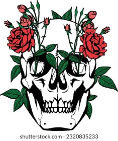 Skull Flower Vector Illustration Color