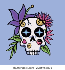 Skull Flower Yin Yang Tattoo Cartoon