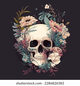 A SKULL WITH FLOWERS