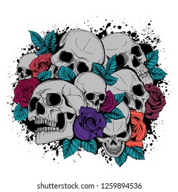 Skull and flowers butterflies vector illustration Day of the Dead
