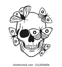 Skull and flowers butterflies vector illustration Day of the Dead