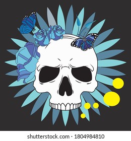Skull  flowers and butterfly vector image Skull and Flowers Day of The Dead