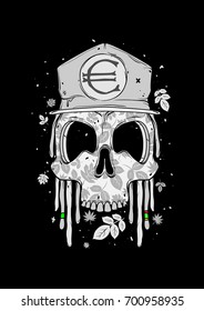 skull with flowers, cap and dreadlocks