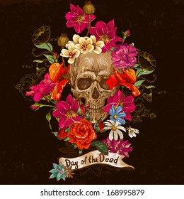 Skull and Flowers Day of The Dead 