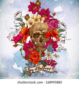 Skull and Flowers Day of The Dead