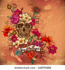 Skull and Flowers Day of The Dead