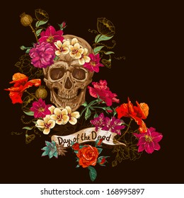 Skull and Flowers Day of The Dead