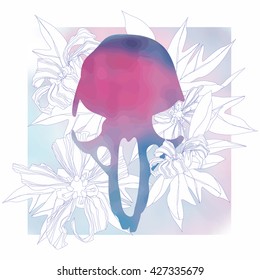 Skull and Flowers, Day of The Dead. Fashion t-shirt point and card.