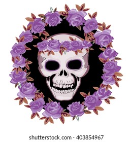 skull, flowers, day of the dead - illustration, vector