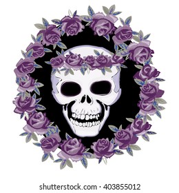 skull, flowers, day of the dead - illustration, vector