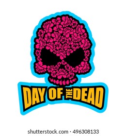 Skull of flowers for Day of the Dead. Skeleton head for national holiday in Mexico. Floral corpse

