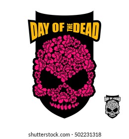 Skull of flowers for Day of the Dead. Skeleton head for national holiday in Mexico. Floral corpse

