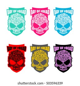 Skull of flowers for Day of the Dead. Skeleton head for national holiday in Mexico. Floral corpse

