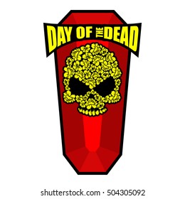 Skull of flowers for Day of the Dead. Skeleton head for national holiday in Mexico. Floral corpse

