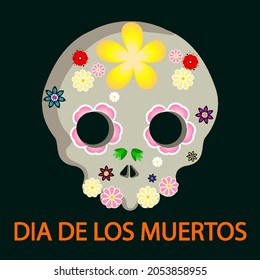 Skull with flowers for the day of death in the Mexican holiday DIA DE LOS MU, vector art illustration.