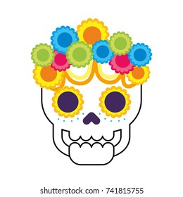 skull flowers the day of the death mexican traditional culture