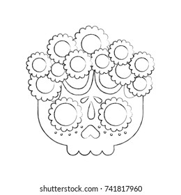 skull flowers the day of the death mexican traditional culture